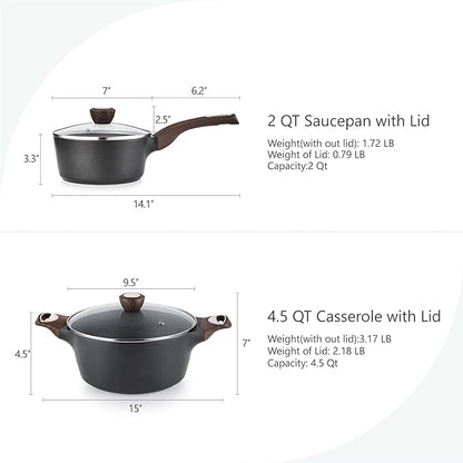SENSARTE 4Pcs Nonstick Cookware Sets, Pots and Pans Set, 1.5QT Sauce Pan with Lid & 4.5 QT Stock Pot, Non Toxic, PFOA&PFOS Free