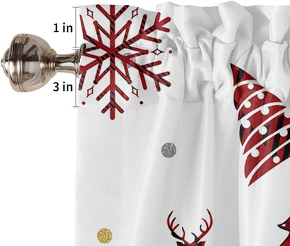 Merry Christmas Kitchen Curtains and Valances Set,Farm Christmas Tree Buffalo Plaid Leopard Window Treatments Tiers Holiday Decor Half/Short Curtains for Small Windows Cafe/Living/ Bedroom 54x24 in