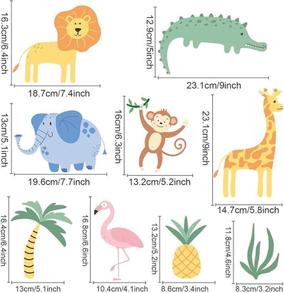 Animal Wall Decals Peel and Stick, 26 Pcs Jungle Safari Animal Decor for Boys Bedroom Nursery Computer Lockers Living Room