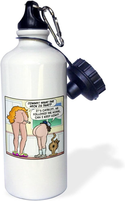 3dRose Buts, Beltsville jimmy butz asks mom if he can keep cat-butt, butzville cartoon frame-Sports Water Bottle, 21oz , Multicolored