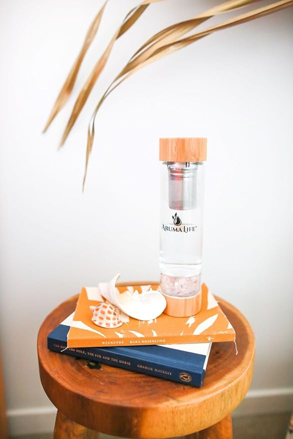 Crystal Water Bottle with a Loose-Leaf Tea or Fruit Infuser, Safe for Hot and Cold Drinks, Eco-friendly & Plus BONUS Protective Sleeve & Extra Set of Crystals (Obsidian & Turquoise)