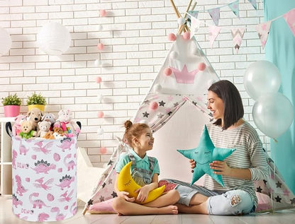 Pink Dinosaur Hamper,Kids Laundry Basket,Pink Storage Baskets for Boys and Girls Room Decor,Dinosaur Basket,Toy Organizer,Gift Hamper(Pink Dinosaur)