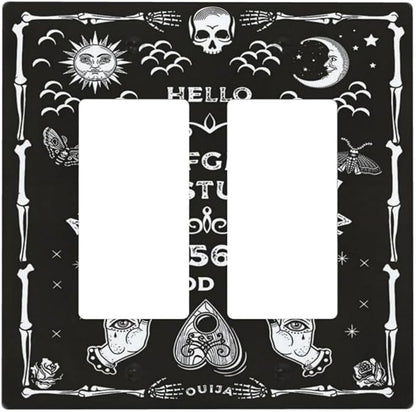 Black Witchy Skeleton Skull Gothic Sun Moon 2 Gang Rocker Decora Novelty Light Switch Covers Decorative Unique Dual Outlet Covers Wall Plate Electrical Faceplate Switchplate GFCI
