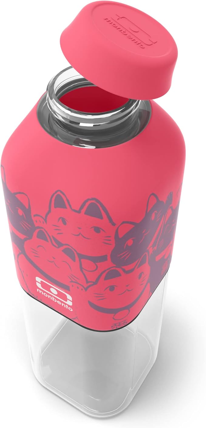 monbento - Water Bottle MB Positive M Neko 17 Oz - Leakproof Water Bottle Perfect for Work, Travel, Sport, or to Slip into a Handbag - BPA Free - Food Grade Safe - Cats Pattern - Pink
