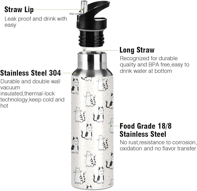 MNSRUU Insulated Water Bottle with Straw, Rainbow and Unicorns Stainless Steel Flasks for Sports Cycling Hiking School
