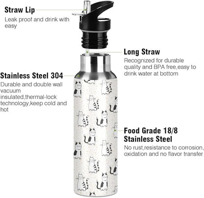 MNSRUU Insulated Water Bottle with Straw, Rainbow and Unicorns Stainless Steel Flasks for Sports Cycling Hiking School