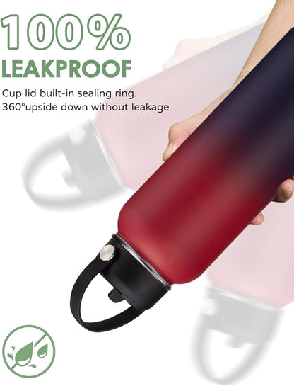 32/40/64 oz Insulated Water Bottle with Straw & Spout Lids, Paracord Handle, Bottle Holder with Strap, 40 oz Stainless Steel Water Bottle Cold for 48H, Vacuum Metal Thermal Flask for Work Travel