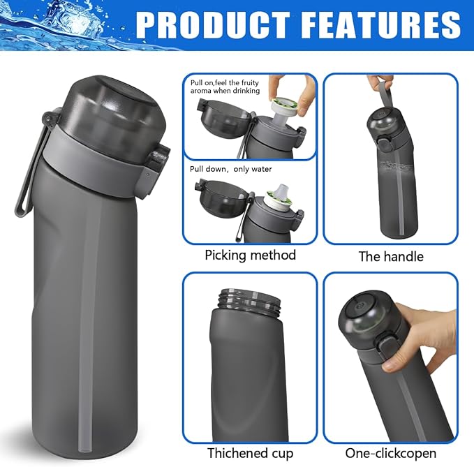 Air Water Bottle with 7Pcs Flavor Pods 26.3Oz Scent Water Bottle Fruit Fragrance Water Bottle,Scent Water Cup,Sports Water Cup Suitable for Outdoor Sports
