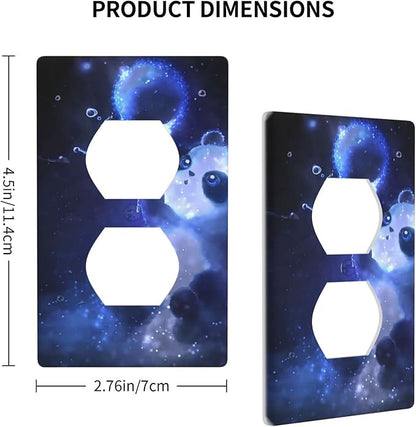 Cute Baby Panda Light Switch Cover Wall Plate Decorative 1 Gang Single Duplex Outlet Covers Blue for Farmhouses Bathrooms Duplex Electrical Receptacle Covers 2.76 x 4.5 in