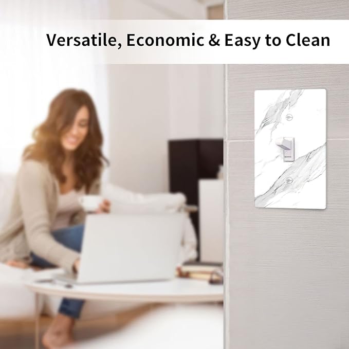 Marble Grey Wall Plate Decorative Light Switch Cover 1-Gang Single Toggle Faceplate for Bathroom Farmhouse Kitchen Bedroom White