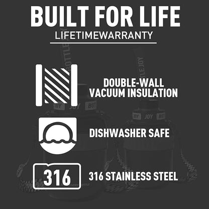 Stainless-Steel Water Bottle: Leakproof Lid, Perfect Sip, Double Insulated, Eco-Friendly, Dishwasher Safe & Stylish Strap (Javan Rhinos, 32 oz)