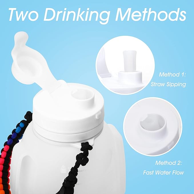 Motivational Collapsible Water Bottle with Straw and Paracord Handle 1.2L 40 OZ Reusable Silicone Sports Water Jug with Time Marker Leakproof Large Water Bottles for Yoga Outdoors