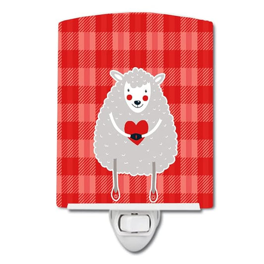 Caroline's Treasures BB6762CNL Lamb Love Ceramic Night Light Compact, UL-Certified, Ideal for Bedroom, Bathroom, Nursery, Hallway, Kitchen, 6x4x3, Multicolor