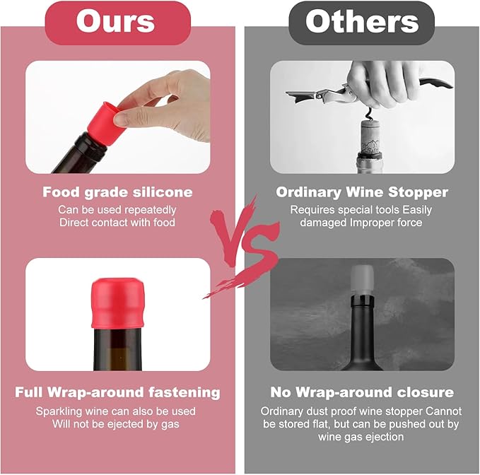 8 Pcs Silicone Wine Stopper Bottle Corks, Reusable Rubber Wine Bottle Corks, Double Sealed Wine Bottle Stoppers for Glass Bottles, Sparkling Wine Stopper for Wine Beer Keeping Fresh