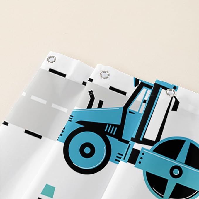 AILONEN Cartoon Kids Truck Shower Curtain,Waterproof Durable,Blue Forklift Truck Excavator Bath Curtain for Boys Girls,Construction Themed Bathroom Decor with 12 Plastic Hooks, 72" W x 96" H