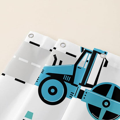 AILONEN Cartoon Kids Truck Shower Curtain,Waterproof Durable,Blue Forklift Truck Excavator Bath Curtain for Boys Girls,Construction Themed Bathroom Decor with 12 Plastic Hooks, 72" W x 96" H