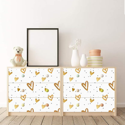 Amaonm Removable 15.8 x 98.4inch Lovely Gold Heart Wall Decals DIY Wallpaper Wall Stickers Murals Decor for Kids Babys Girls Bedroom Teens Nursery Living Room Door Desk Decoration (Heart)