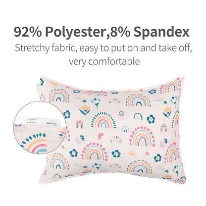 ALVABABY Toddler Pillow Cover Fits 13 x 18,12x 16 Kids Pillow 2 Pack Stretchy Soft Baby Pillow Cover Envelope Kids Pillowcases for Boys Girls Rainbow 2TPE03