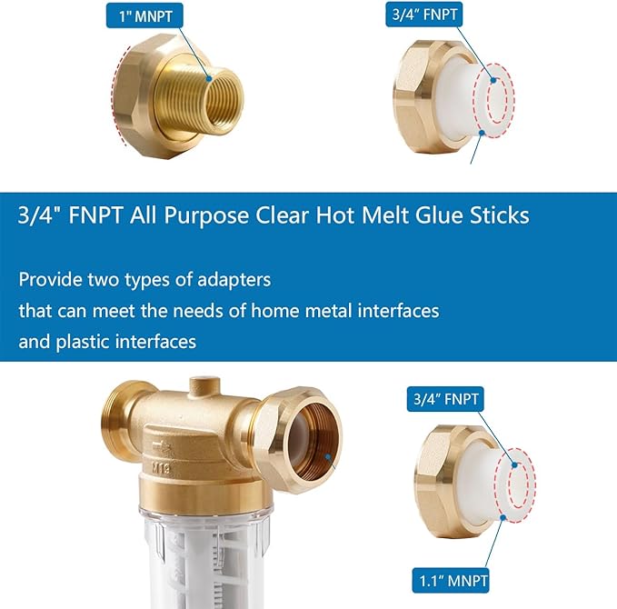 40Micron Spin Down Sediment Filters With Scraper, Reusable Whole House Sediment Water Filter, Pre-Filtration System for City/Well Water, 1.6" MNPT + 1" FNPT + 1" MNPT, BPA Free