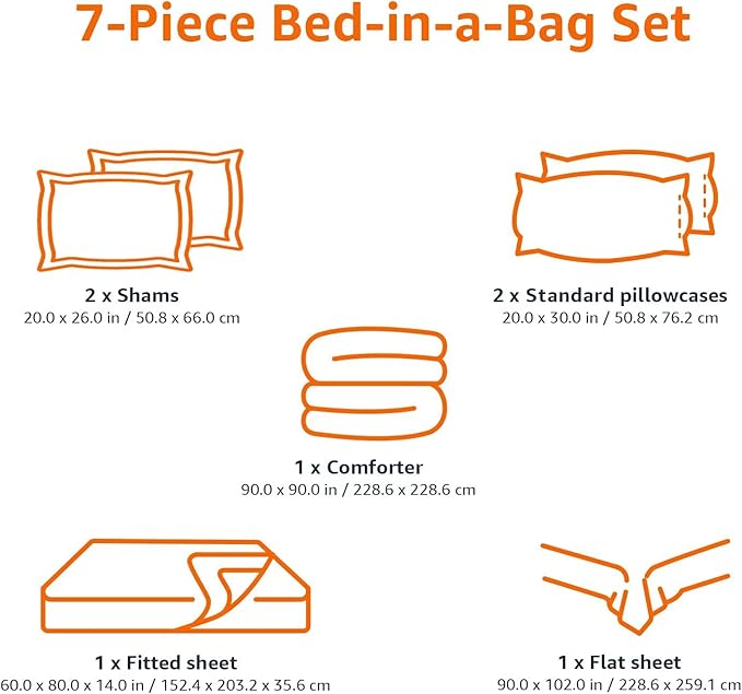 Amazon Basics Kid's Easy Care Microfiber Bed-in-a-Bag 7-Piece Bedding Set, Full/Queen, Purple Unicorns, Solid & Printed