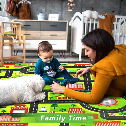 Kids Playmat Car Rug, Educational Car Rugs City Life Road Traffic Play Mat for Bedroom Play Room Game Area Non Slip Kids Foam Rug Playtime Activity Mat for Toddler Baby Boys and Girls 8 x 10