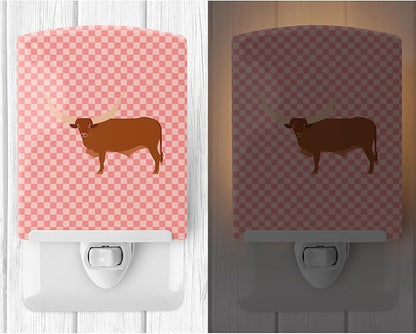Caroline's Treasures BB7823CNL Ankole-Watusu Cow Pink Check Ceramic Night Light Compact, UL-Certified, Ideal for Bedroom, Bathroom, Nursery, Hallway, Kitchen, 6x4x3, Multicolor