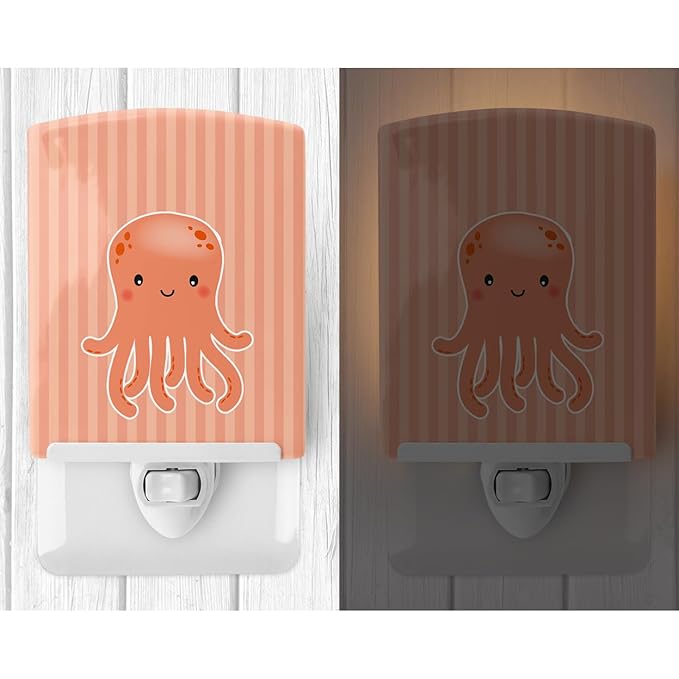 Caroline's Treasures BB7123CNL Octopus Ceramic Night Light Compact, UL-Certified, Ideal for Bedroom, Bathroom, Nursery, Hallway, Kitchen, 6x4x3, Multicolor