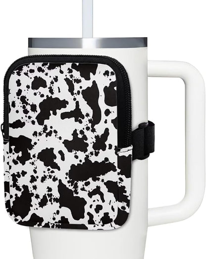 Water Bottle Pouch Cow Print Stanley Cup Pouches for 40oz Tumbler IceFlow Storage Pocket Stanley Phone Holder Gym Tumbler Accessories for Women