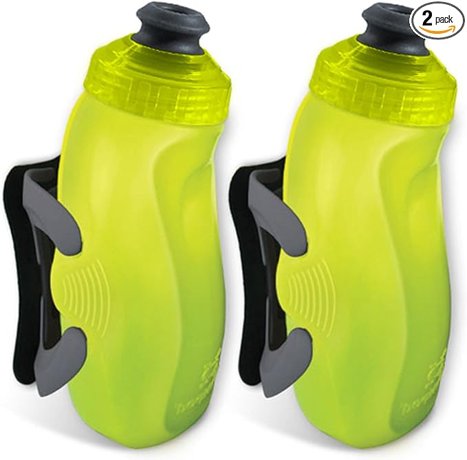 Amphipod RunLite Xtech Hydration System, Dual 10.5 oz Hydraform Water Bottles for Running, Marathons & Endurance Training (Push/Pull Cap) - Amp Green/Charcoal - 2 x 10.5 oz