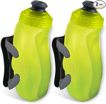 Amphipod RunLite Xtech Hydration System, Dual 10.5 oz Hydraform Water Bottles for Running, Marathons & Endurance Training (Push/Pull Cap) - Amp Green/Charcoal - 2 x 10.5 oz