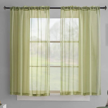 Green Sheer Curtains 2 Panels for Windows Kitchen Bedroom Living Room 45 Inch Length Light Filtering Translucent Voile Sage Green Curtains 45 Inches Long Soft