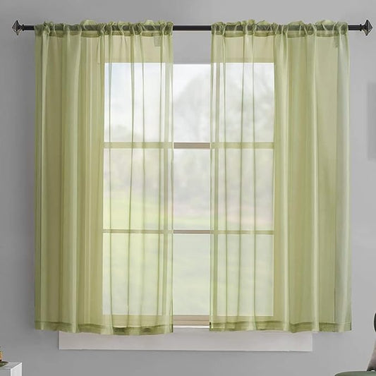 Green Sheer Curtains 2 Panels for Windows Kitchen Bedroom Living Room 45 Inch Length Light Filtering Translucent Voile Sage Green Curtains 45 Inches Long Soft