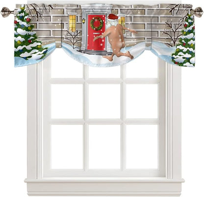Christmas Farmhouse Blackout Tie Up Valance Curtains for Kitchen Windows Funny Santa Claus Window Toppers Balloon Shades for Living Room/Bathroom/Bedroom,1 Panel,42" X 18" Holly Xmas Tree