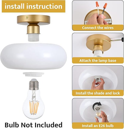 Mid-Century Modern Semi Flush Mount Ceiling Light, Metal Kitchen Light Fixture with Glass Shade,Vintage White and Black Colse to Ceiling Lamp for Entryway Hallway Bathroom (11.0 Inch)