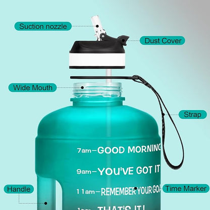 QuiFit Motivational Gallon Water Bottle - with Straw & Time Marker BPA Free Large Reusable Sport Water Jug with Handle for Fitness Outdoor Enthusiasts Leak-Proof