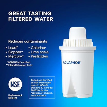 AQUAPHOR Ideal 7-Cup Water Filter Pitcher - Black with 1 x B15 Filter - Fits in The Fridge Door - Reduces Limescale and Chlorine - Ideal for Seven Cups