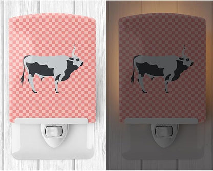 Caroline's Treasures BB7824CNL Hungarian Grey Steppe Cow Pink Check Ceramic Night Light Compact, UL-Certified, Ideal for Bedroom, Bathroom, Nursery, Hallway, Kitchen, 6x4x3, Multicolor