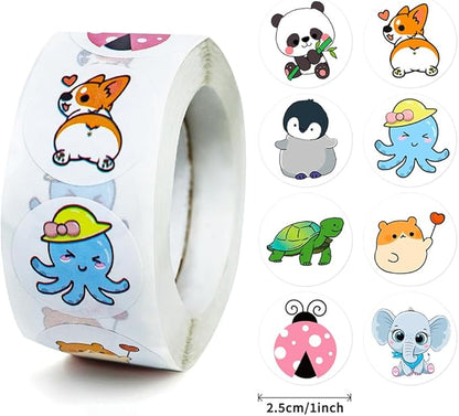 4 Roll/500 PCS Animal Stickers Ocean Animal Stickers School Supplies Incentives Roll Sticker Animal Party Favor Stickers