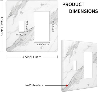 Marble Grey Wall Plate Decorative Light Switch Cover 2-Gang Combo Toggle/Rocker Faceplate for Bedroom Kitchen Farmhouse White
