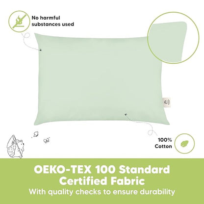 2-Pack Toddler Pillow - Soft Organic Cotton Toddler Pillows for Sleeping - 13X18 Small Pillow for Kids - Kids Pillows for Sleeping - Kids Pillow for Travel, School, Nap, Age 2 to 5 (Sage)