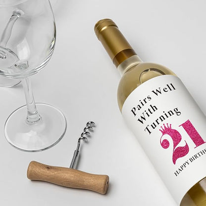 8 Pcs 21st Birthday Gifts for Her Him Wine Labels, 21 Year Old Birthday Gifts for Her Women Men Wine Bottle Stickers, Happy 21st Birthday Party Decorations for Her Him Wine Bottle Labels