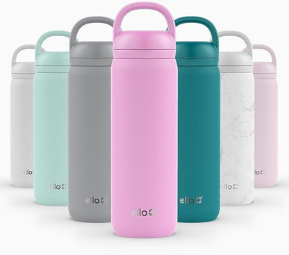 Ello Cooper Twist 22oz Stainless Steel Water Bottle with Chug Lid | Leak Proof Double Walled and Vacuum Insulated | Fits Car Cupholder | Built in Carry Loop | Dishwasher Safe | Bubblegum Pink