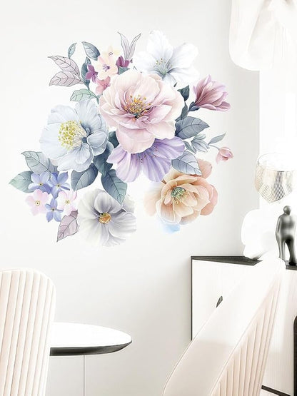 Peony Wall Decal Peonie Wall Sticker Kids Flower Wall Decals Watercolor Floral Removable Peel n Stick for Kids Livingroom, Nude Pink, fx-d96