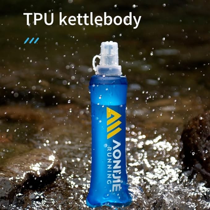 AONIJIE 2Pcs Collapsible Water Bottles, BPA-Free Soft Flask for Hydration Pack Foldable Easy to Carry (2 * 500ml with straw)