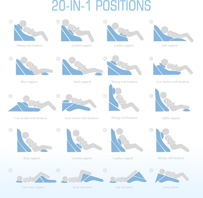 3PCS Bed Wedge Pillow for Sleeping, 20-in-1 Adjustable Memory Foam Wedge Pillow for Back Leg Pain Relief, 23" Wide Wedge Pillow for After Surgery, Acid Reflux, Snoring, Back Pain