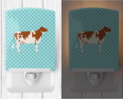 Caroline's Treasures BB8001CNL Ayrshire Cow Blue Check Ceramic Night Light Compact, UL-Certified, Ideal for Bedroom, Bathroom, Nursery, Hallway, Kitchen, 6x4x3, Multicolor