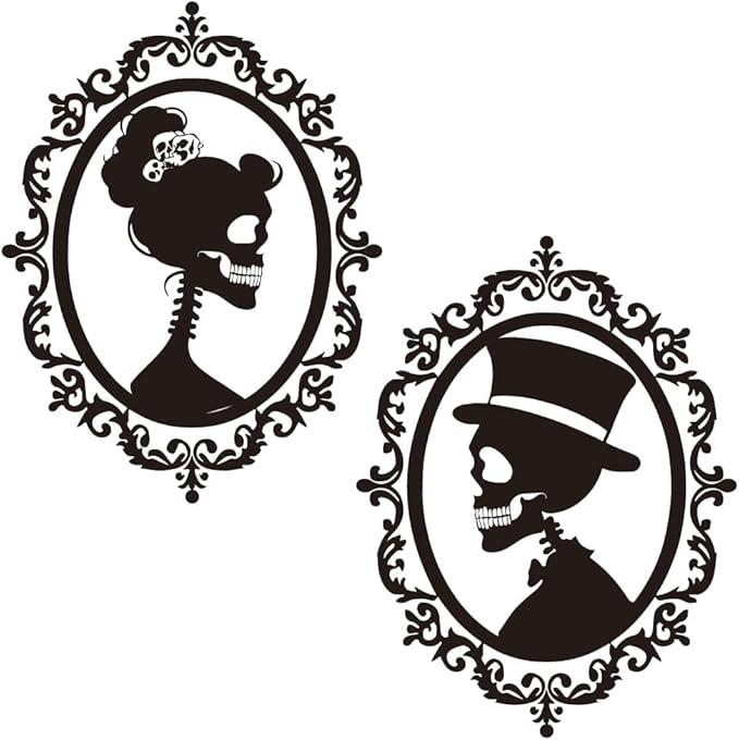 SUPERDANT Halloween Wall Stickers Skeleton Couple Wall Decals Vintage Textured Mirror Wall Sticker Halloween Stickers for Kids Halloween Window Decoration for Halloween Party Decorations