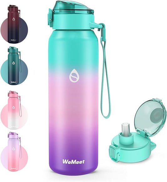 32oz Water Bottle with Removable Straw and Spout Lid Two Ways to Drink, 18/10 Stainless Steel Insulated Water Bottle, BPA-Free, Leak Proof, Double wall, for Sports, Gym
