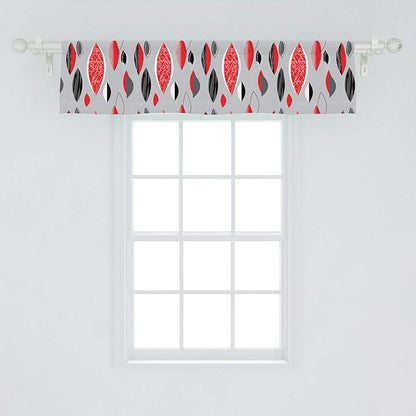 Ambesonne Mid Century Window Valance, Abstract Oval Leaf Forms with Different Designs and Color Combinations, Curtain Valance for Kitchen Bedroom Decor with Rod Pocket, 54" X 12", Red Black