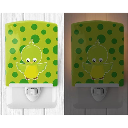 Caroline's Treasures BB7012CNL Bird on Green Polkadots Ceramic Night Light Compact, UL-Certified, Ideal for Bedroom, Bathroom, Nursery, Hallway, Kitchen, 6x4x3, Multicolor